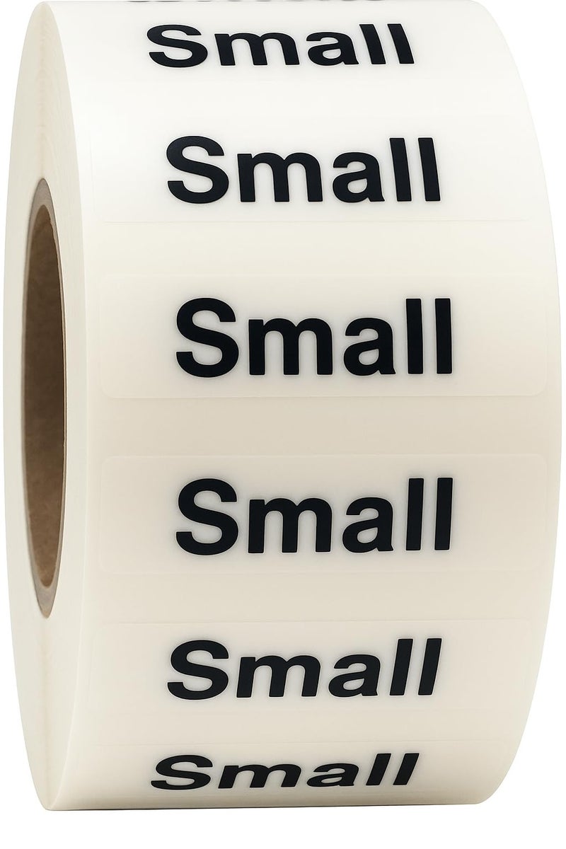InStockLabels.com Small Clothing Labels â€“ Clear Size Strip Stickers with Black Text, 1.25 x 5 Inch Adhesive Labels, 125 Total Stickers for Retail Apparel, Clothing Organization, and Inventory â€“ Made in The USA - Image 1